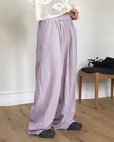 Boning Pintuck Washer Banding Waist Long Wide Pants