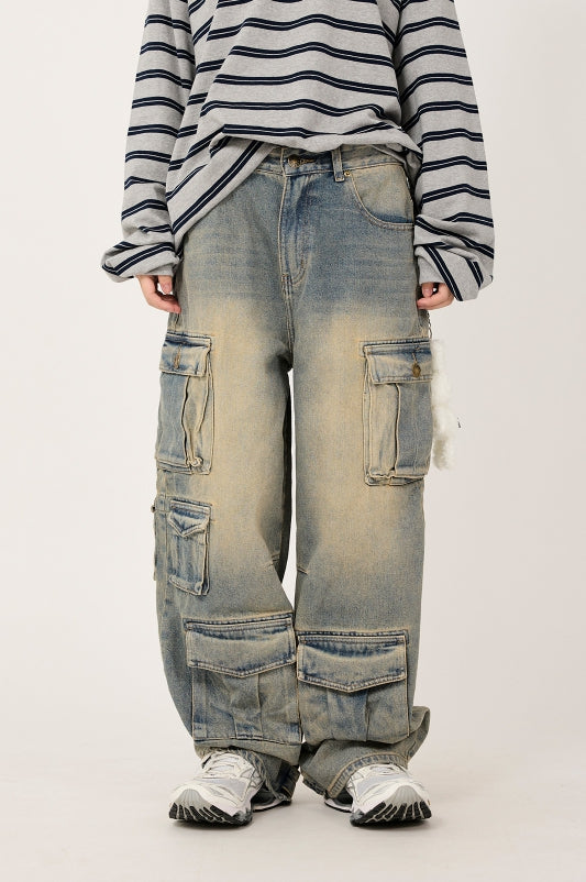 【Raucohouse】Multi cargo hem snap button heavy denim pants Raucohouse(ラウコハウス) - マルチカーゴヘムスナップボタン