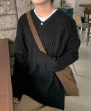 Cotina V-neck Slit Cable Knit