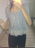 Pokapo Frill Layered Ribbed Short Sleeve Cardigan