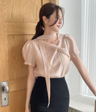 Byen Twist Scarf Short Sleeve Blouse