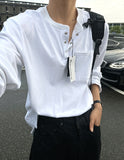 Cotton Henley Neck Button Long Sleeve Tee