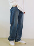 Classy Semi Wide Denim Pants Washed Blue