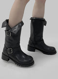 1132 Fold Buckle Middle Boots (4 cm)