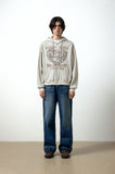 DOODLE HEART WAFFLE ZIP UP HOODIE