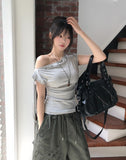 Rohe Eyelet Strap Unbalance Shoulder Tee