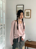 [2 SET] Town Scarf Set Stripe Linen Long Sleeve T-Shirt
