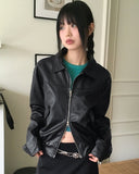 Montney cut boxy leather two-way zip-up jumper