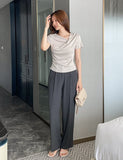 Kelly Unbalanced Drape Short Sleeve Tee-Blouse