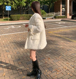 Boucle Quilting Lining Fur Shoulder Pad Winter Jacket