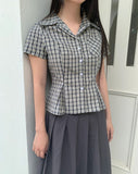 Ascend Check Collar Pin Tuck Shirt