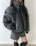 Nupe Two-Tone Fur Two-Way Zip-Up Jumper