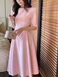 Tian Boat Neck Puff Flare Long One Piece