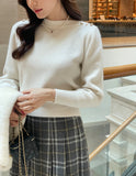 Blinged Lip Neck Button Pearl Knit
