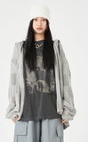 Checkerboard cotton mesh hood zip-up
