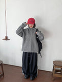 [unisex] Roeri High Neck Over Hood Ribbed Knit Cardigan