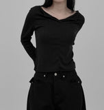 Teak Ribbed V-neck Tee
