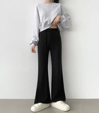 Slit mink fleece brushed semi-wide bootcut black banding pants