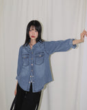 Shuffle western incision pocket long sleeve denim shirt