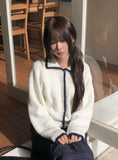 Tack Color Matching Collar Wool Knit Cardigan