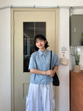 Kinnews String Crop Nylon Short Sleeve Shirt
