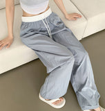 Summer rustling color matching detail wide banding pants