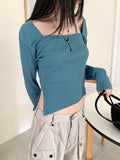 Nuel square neck thong slit long sleeve T-shirt