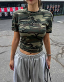 Camo lettering slim crop short sleeves