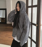 Dubo Mohair Fur Brush Zipper Hooded Zip-Up