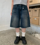 Myusen Damage Washing Bermuda Denim Pants