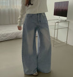 4-season casual washed loose wide denim pants