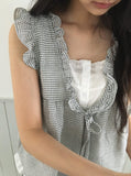 Hakeel Check Shirring Lace Layered Blouse