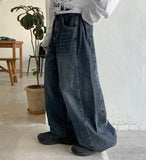 Wanko Side Pin Tuck Wide Denim Pants