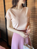 Shuez Soft Boat Neck Cap Sleeve Knit
