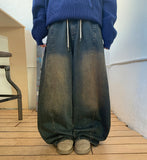 [unisex] Kotei banding string washing balloon wide denim pants