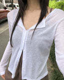 Amu See-through Ribbed Long Sleeve Cardigan
