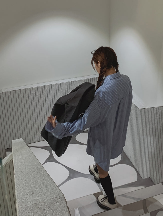 【U LAN】Thin Stripe Overfit Shirt U LAN (ユーラン) - シーンストライプオーバーフィットシャツ