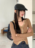 Romine lace color matching ribbed long sleeve cardigan