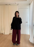 Chop-pit pin-tuck balloon wide banding pants