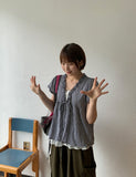Qubin Layered Check Frill Short Sleeve Blouse