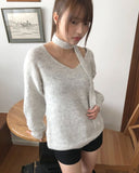 [Muffler SET] Mor V-neck loose fit long knit
