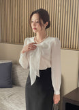 Marron Volume Ribbon Puff Blouse