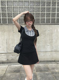 Nehru Vintage Check Collar Short Sleeve Blouse