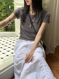 Picto Layered Shoulder Slit Short Sleeve T-Shirt