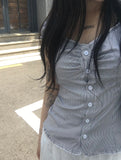 Harper Blue Stripe Shirring Blouse