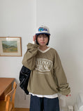 Sieming V-Neck Lettering Over Sweatshirt