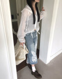 Davin printed denim washed Bermuda pants
