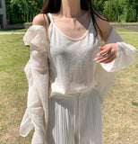 Vacation Summer Strap Sleeveless Loose Fit Shirt Set