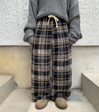 Benhi Hairy Wool Banding Check Wide Pants