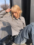 Onser Check Shirring Collar Slim Shirt